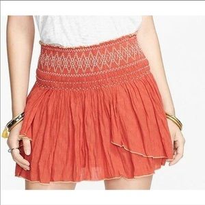 Free People Lip Smocking Gathered Boho Mini Skirt